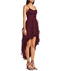 Pear Culture Glitter Mesh Tulle Corkscrew High-Low Dress