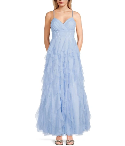 Pear Culture Glitter Mesh V-Neck Corset Corkscrew Dress