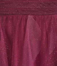 Pear Culture Glitter Ombre Mesh Corkscrew Lace Up Back Dress