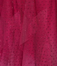 Pear Culture Glitter Ombre Mesh Halter V-Neck Ruffle Dress