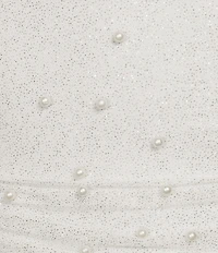 Pear Culture Glitter Pearl Beaded Halter Neck Shirred Dress