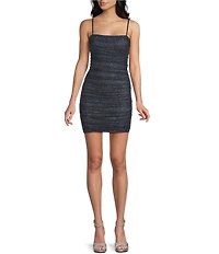 Pear Culture Glitter Power Mesh Ruched Bodycon Dress