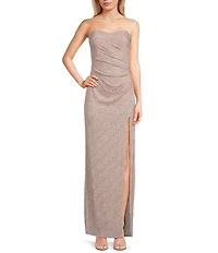 Pear Culture Glitter Sweetheart Neck Strapless Faux-Wrap Side Slit Gown