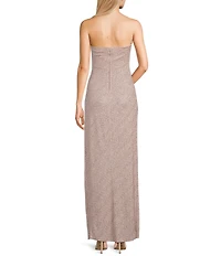 Pear Culture Glitter Sweetheart Neck Strapless Faux-Wrap Side Slit Gown