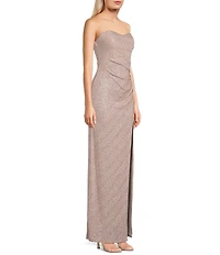 Pear Culture Glitter Sweetheart Neck Strapless Faux-Wrap Side Slit Gown