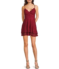 Pear Culture Lace Scalloped V-Neck A-Line Dress