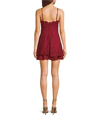 Pear Culture Lace Scalloped V-Neck A-Line Dress