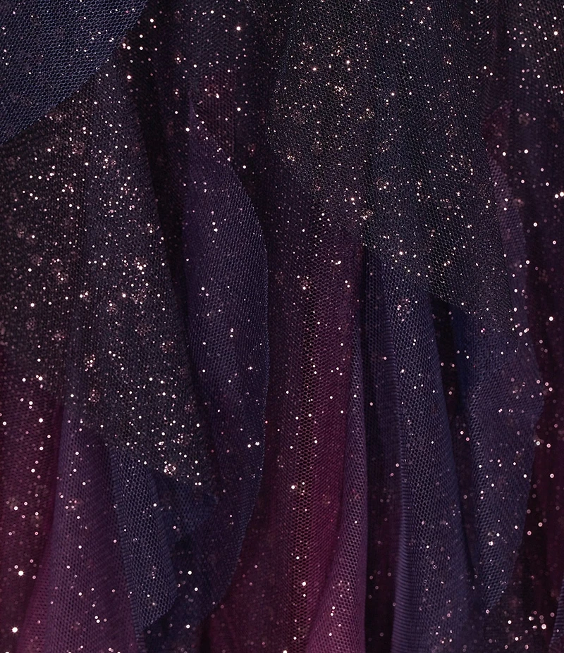 Pear Culture Mesh Ombre Glitter V-Neck Petal Dress