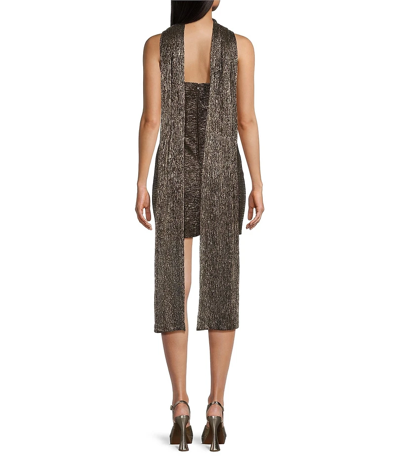 Pear Culture Metallic Square Neck Scarf Bodycon Dress