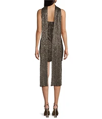 Pear Culture Metallic Square Neck Scarf Bodycon Dress