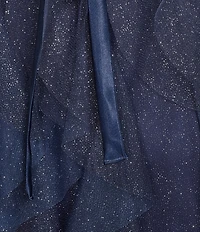 Pear Culture Ombre Glitter Mesh Corseted Bodice Cascading Ruffle Tiered Long Dress