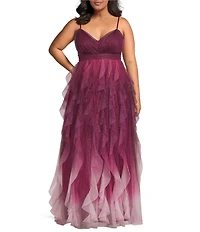 Pear Culture Plus Size Ombre Glitter Mesh Sleeveless V-Neck Dress