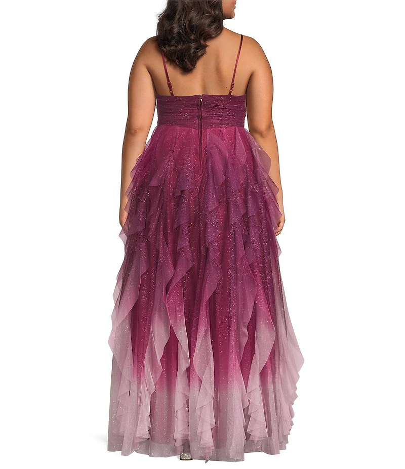 Pear Culture Plus Size Ombre Glitter Mesh Sleeveless V-Neck Dress