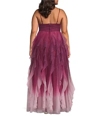 Pear Culture Plus Size Ombre Glitter Mesh Sleeveless V-Neck Dress