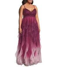 Pear Culture Plus Size Ombre Glitter Mesh Sleeveless V-Neck Dress