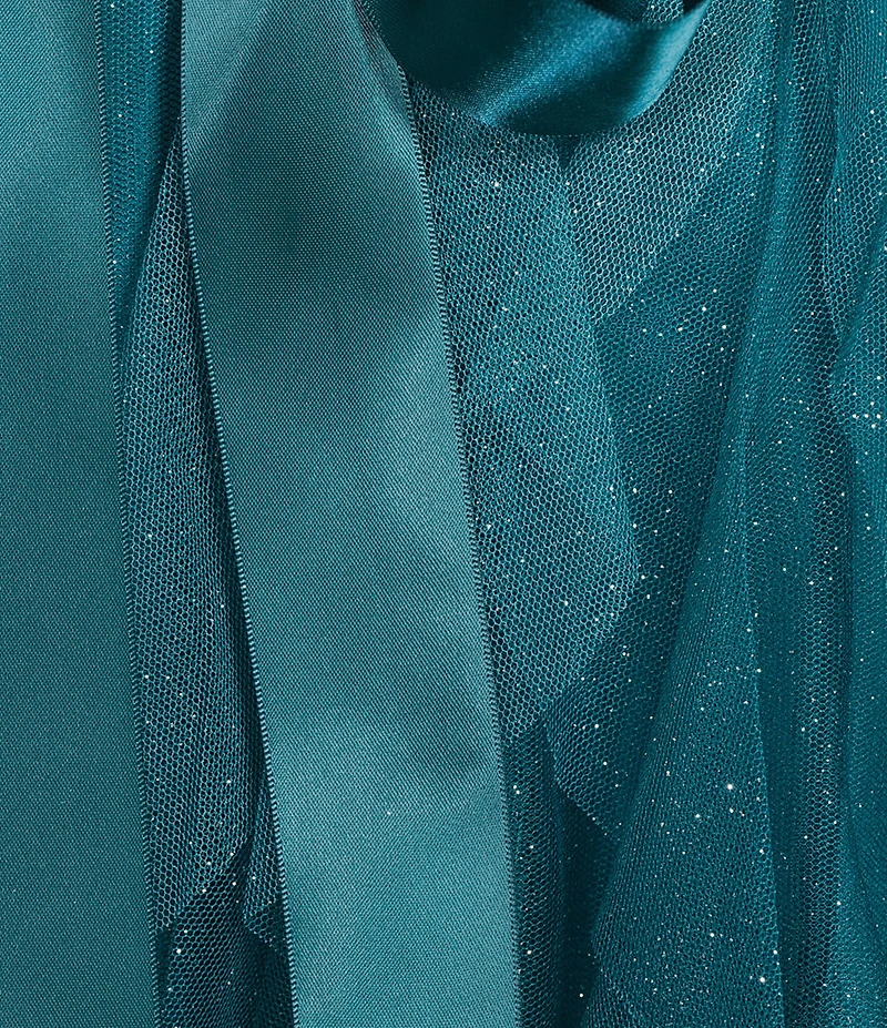 Pear Culture Ombre Glitter Mesh Strapless Illusion Corseted Tie Front Ruffled Maxi Dress