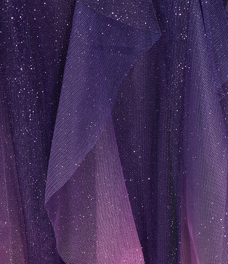 Pear Culture Ombre Glitter Mesh Sweetheart Neck Corseted Ruffled Long Dress