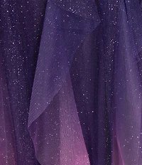 Pear Culture Ombre Glitter Mesh Sweetheart Neck Corseted Ruffled Long Dress