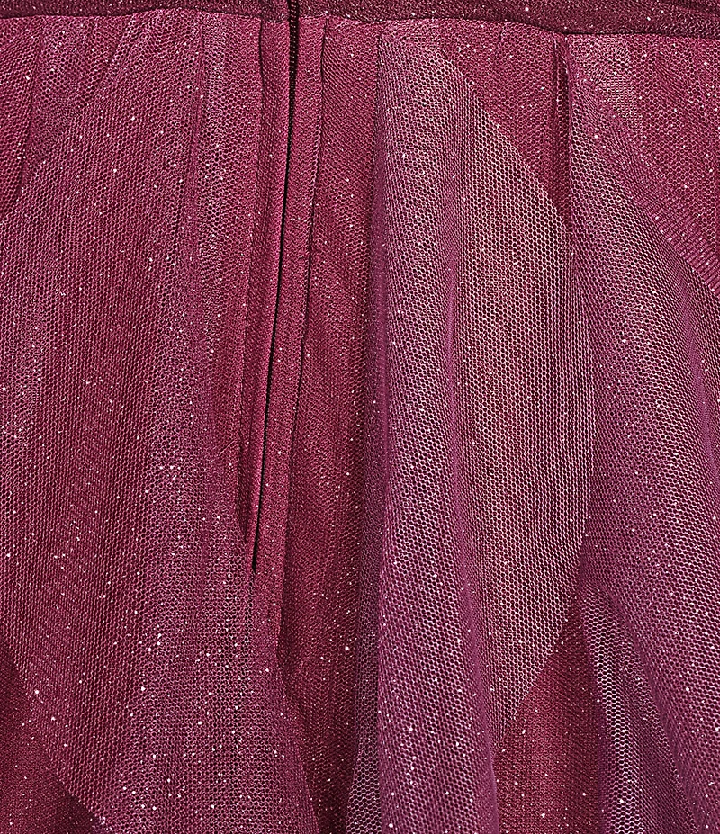 Pear Culture Ombre Glitter Mesh V-Neck Pleated Waist Dress