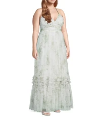 Pear Culture Plus Size Floral Printed Mesh V-Neck Dress