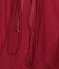 Pear Culture Plus Size Glitter Mesh Pleated Notch Front Ruffled Long Dress