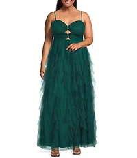 Pear Culture Plus Size Glitter Mesh Sweetheart Neck Sleeveless Dress