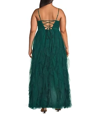 Pear Culture Plus Size Glitter Mesh Sweetheart Neck Sleeveless Dress