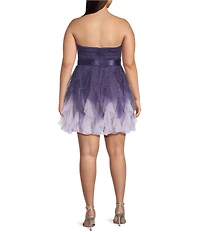 Pear Culture Plus Size Glitter Ombre Mesh Strapless Tie Waist Corkscrew Dress
