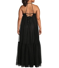 Pear Culture Plus Size Mesh V-Neck Spaghetti Strap Tiered Dress