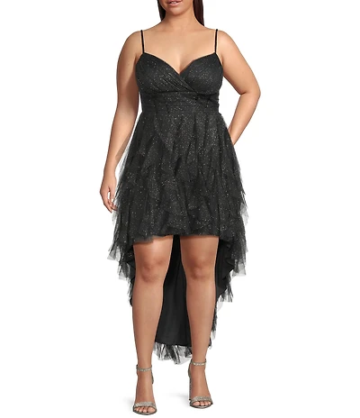 Pear Culture Plus Size Sleeveless Corset Mesh Hi-Low Corkscrew Dress