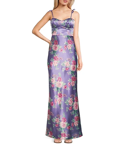 Pear Culture Reversible Printed Floral Satin to Solid Sweetheart Neck Spaghetti Straps Dress