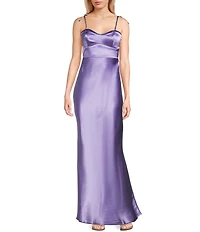 Pear Culture Reversible Printed Floral Satin to Solid Sweetheart Neck Spaghetti Straps Dress
