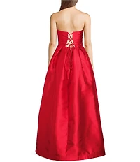 Pear Culture Satin Strapless Bow Trim Side Slit Dress