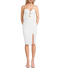 Pear Culture Scuba Crepe Cutout Side Slit Knee Length Dress