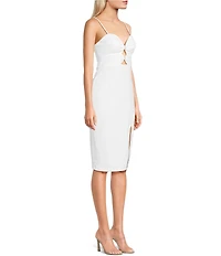 Pear Culture Scuba Crepe Cutout Side Slit Knee Length Dress