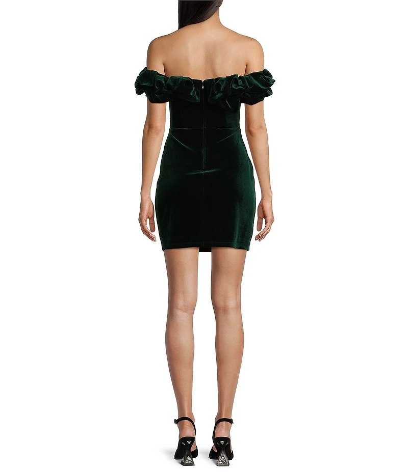 Pear Culture Off-The-Shoulder Ruffle Neck Velvet Dress