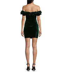 Pear Culture Off-The-Shoulder Ruffle Neck Velvet Dress