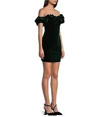 Pear Culture Off-The-Shoulder Ruffle Neck Velvet Dress