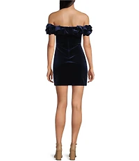 Pear Culture Off-The-Shoulder Ruffle Neck Velvet Dress