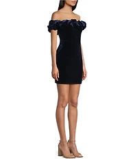 Pear Culture Off-The-Shoulder Ruffle Neck Velvet Dress