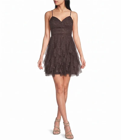 Pear Culture Spaghetti Strap Glitter Cork Dress