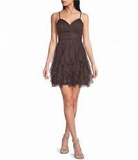 Pear Culture Spaghetti Strap Glitter Cork Dress