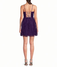 Pear Culture Spaghetti Strap Glitter Cork Dress