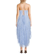Pear Culture Spaghetti Strap Hi-Low Embroidered Applique Dress