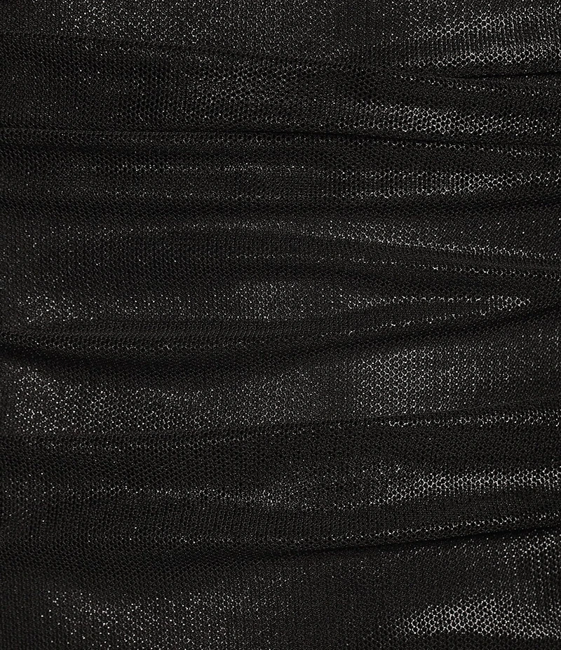 Pear Culture Spaghetti Strap Square Neck Glitter Mesh Dress