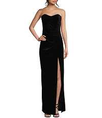 Pear Culture Strapless Sweetheart Glitter Velvet Dress