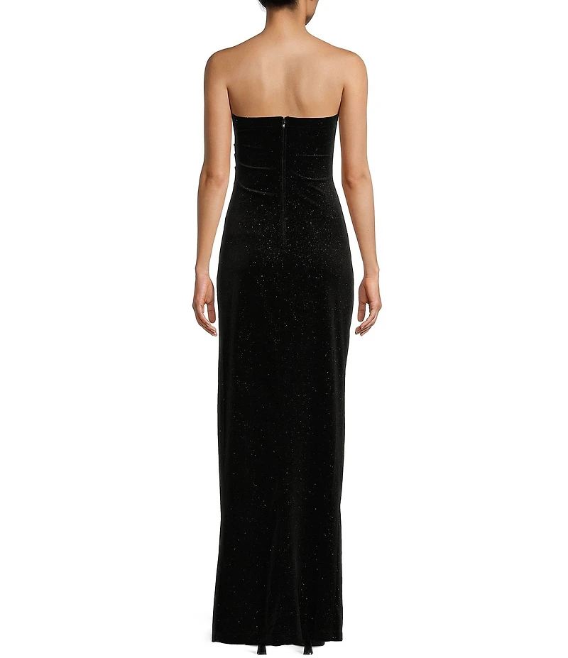 Pear Culture Strapless Sweetheart Glitter Velvet Dress