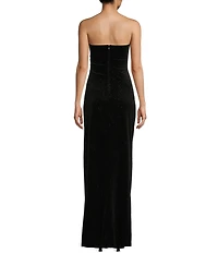 Pear Culture Strapless Sweetheart Glitter Velvet Dress