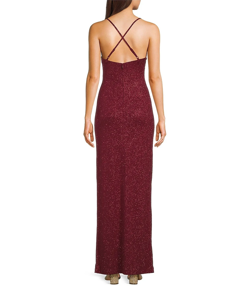 Pear Culture Spaghetti Strap V-Neck Glitter Dress