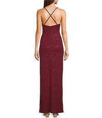 Pear Culture Spaghetti Strap V-Neck Glitter Dress